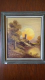 Framed Oil on Canvas-Castle on the Hill-signed