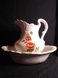 Upstairs - Ceramic Wash Bowl & Pitcher w/ Flower Detail