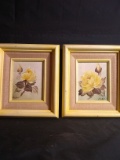 Upstairs - Pair Framed Contemporary Oil on Canvas-Flowers signed