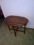 Upstairs -Wooden Oval Table with Stretcher Base