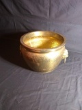 Upstairs -Hammered Aluminum Brass Planter with Lion Head Handles