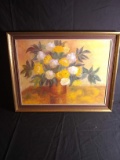 Upstairs -Contemporary Framed Oil on Board-Flowers -signed Patton 1970
