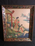 Upstairs -Framed Oriental Watercolor with Painted  Mirrored Frame signed Kiyo