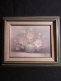 Upstairs -Contemporary Framed Oil on Canvas-Flowers -signed Nancy