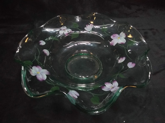 Vintage Fenton Ruffled Edge Hand Decorated bowl