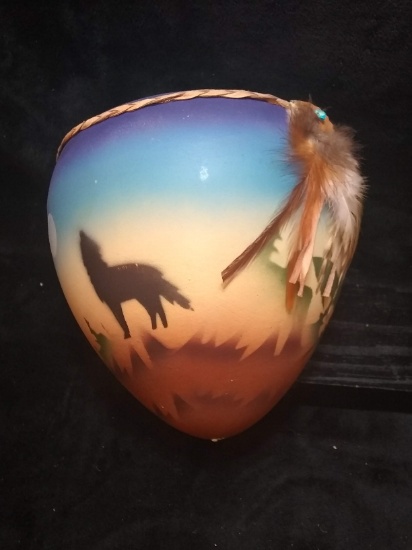 Hand Painted Native American Art Pottery Vase