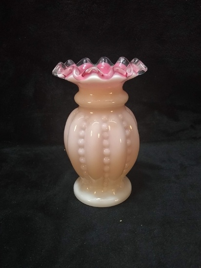 Vintage Fenton Pink Opalescent Silver Crest Vase