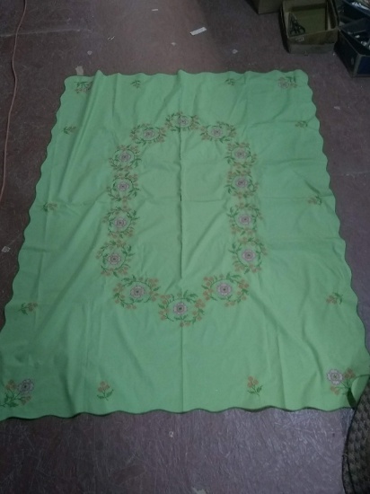 Vintage Tablecloth with Cross Stitch Flower Details