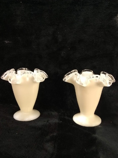 Pair Silver Crest Fenton Vases