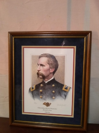 Framed and Double Matted Print-Colonel Joshua Lawrence Chamberlain Colored Lithograph 660/750 signed