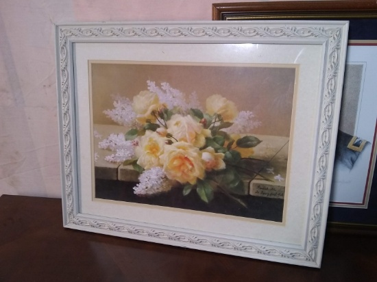 Framed and Double Matted Print-Roses-Antique Frame