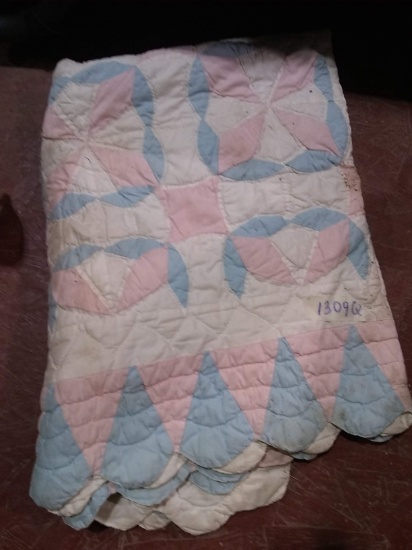 Vintage Pink and Blue Baby Crib Quilt