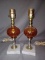 Pair of Amber and Marble Based Lamps