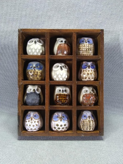 Shadow box Collection Miniature Pottery Owls