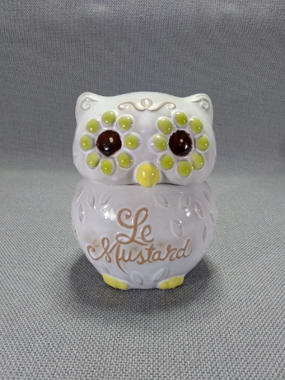 Ceramic Owl Mustard Condiment Bowl