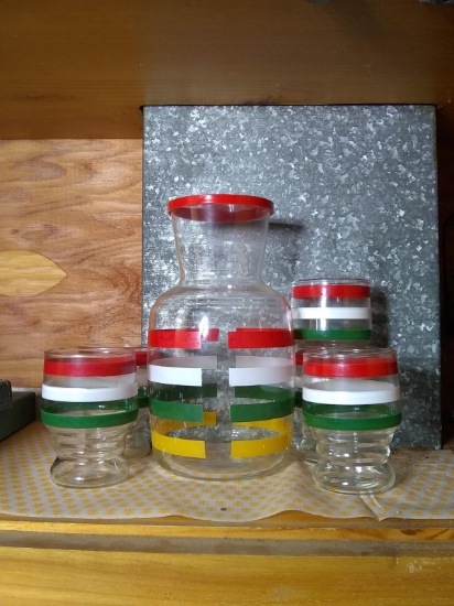 Vintage MCM Juice Bottle with 5 Glasses