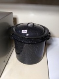 Enamel Splatterware Pot and Strainer Set