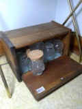 Pine Breadbox with Assorted Owl Jars
