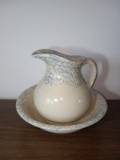 Blue Splatterware Pottery Bowl and Pitcher