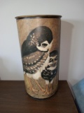 Vintage MCM Trashcan with Owl Decor