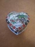 Ceramic Heart Dresser Dish With Oriental Motif, Japan