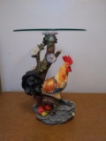 Resin Novelty Rooster Glasstop Side Table