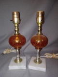 Pair of Amber and Marble Based Lamps