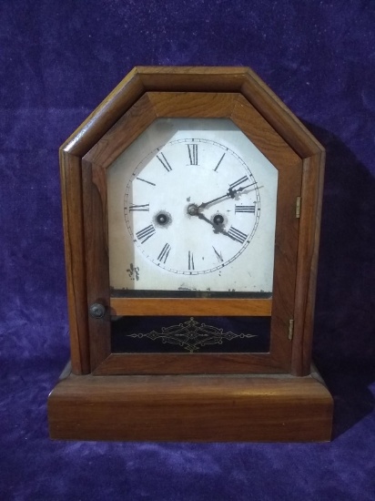 Antique Mantel Clock with Walnut Case -Key wind | Online Auctions ...