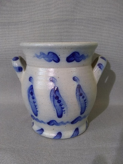 Blue Decorated Rowe Pottery Double Handle Pot 1992