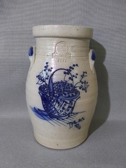 Blue Decorated Rowe Pottery Crock