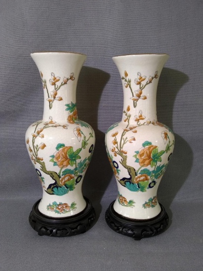 (2) Vintage Hand painted Vases with Grazing with Stands