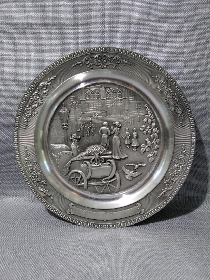 Decorative Pewter Plate with High Relief Details