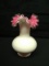 Fenton Pink Luster Silver Crest Ruffled Edge Vase