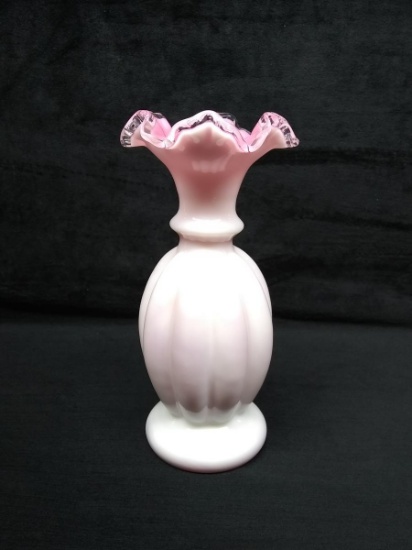 Fenton Pink Luster Silver Crest Vase