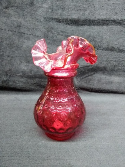 Fenton Cranberry Ruffled Edge Dotted Vase