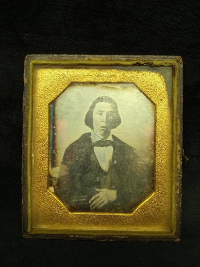 Antique Daguerreotype -Young Man with Bow Tie