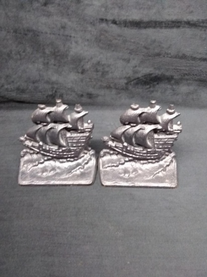Pair Cast Iron Bookends-Clipper Ships