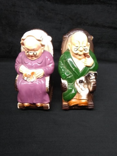 Pair Ceramic Novelty Grandpa and Grandma Banks