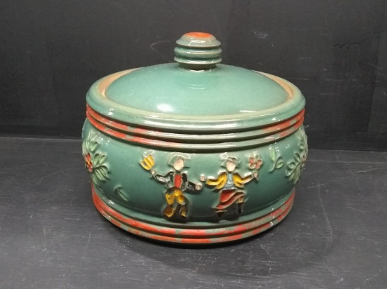 Antique Dutch Pottery Covered Casserole with Hand painted Details