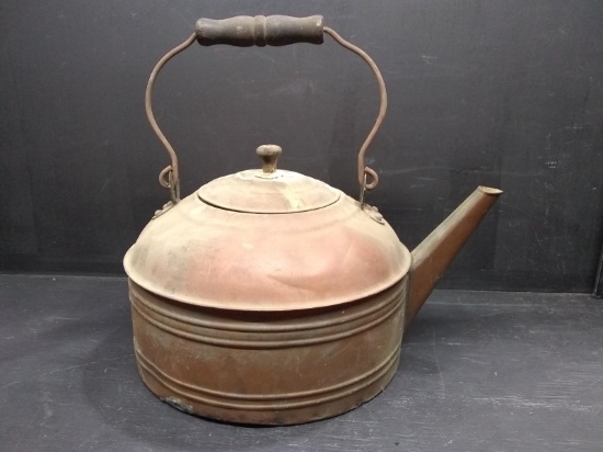 Vintage Copper Kettle with Wooden Handle