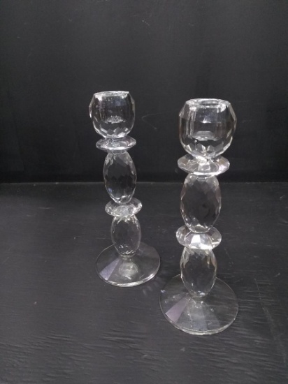 Pair Prism Glass Candlesticks