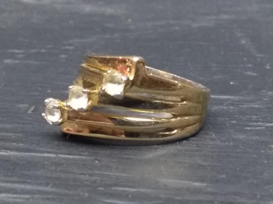 Gold Tone Tri Stack Ring w/ 3 Solitaire Rhinestones