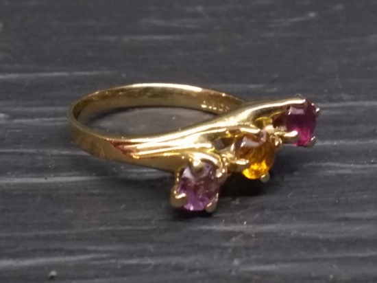 Gold Tone Ring w/ 3 Multicolored Stones