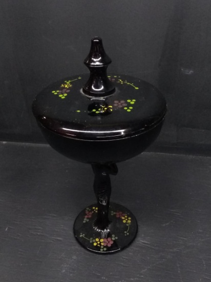 Black Amethyst Hand Painted Compote