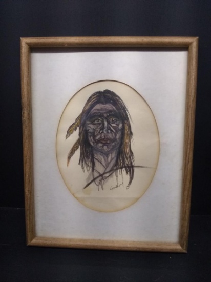 Framed & Matted Chalk - Native American - Signed Goodheart