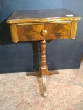 Antique Burled Walnut Single Drawer Pedestal Side Table