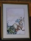 Framed and Matted Watercolor-Rabbits 329/580 double signed