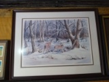 Framed and Matted Print-Deer in Snow-signed Martha Hadson 1983