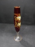Ruby Red Hand painted Venetian Bud Vase