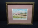 Framed Matted Watercolor - An Evening In McLean County - By Fred Mills